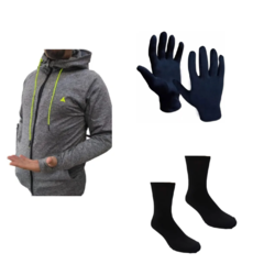 Campera Gris Deportiva Hombre +guantes Y Medias Térmicas