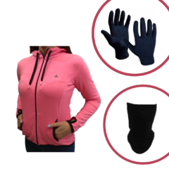 Campera Mujer Algodón Deportiva Fu+guantes Y Cuello Térmico