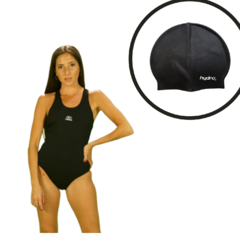 Malla Enteriza Mujer Buen Nado Negro 301 +gorro Silicona