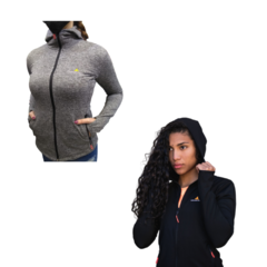 Campera Deportiva Mujer Capucha X 2 - Gris Negro