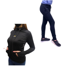 Conjunto Mujer!buzo Lycra Capucha + Pantalon Algodon Puño