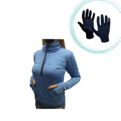 Buzo Mujer Azul Deportivo Urbano Fsport Bumu + guantes termicos