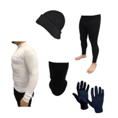 Combo térmico adulto b completo!! camiseta+calza+gorro+cuello y guantes térmicos