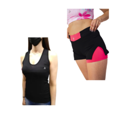 Conjunto Deportivo! Musculosa Mujer +short Con Calza Mujer