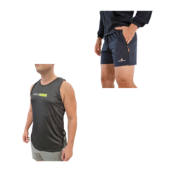 Conjunto! Musculosa Hombre M4 +short Microfibra Liviano Az