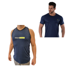 Musculosa Deportiva Hombre Azul Muscur4 +remera Lycra AZ