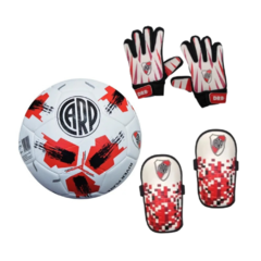 Combo Futbol River Pelota + Guantes + Canillera