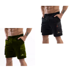 Combo X2! Short Cargo Hombre Bolsillos - Shcargo Verde Y Negro