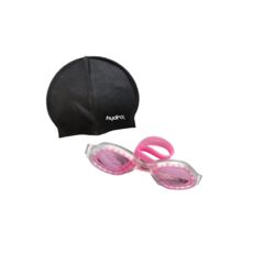 COMBO NATACIÓN NIÑO! Gorra Silicona Negra + Lente Hydro Rosa