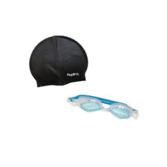 COMBO NATACIÓN NIÑO! Gorra Silicona Negra + Lente Hydro Turquesa