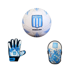 Combo Futbol Racing Pelota + Guantes + Canillera