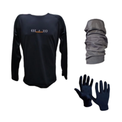 Combo Deportivo! Camiseta Termica Reflectiva Negro + Cuello Térmico Salomon + Guantes