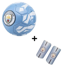 Canilleras Futbol Niño Manchester City + Pelota N° 5 City