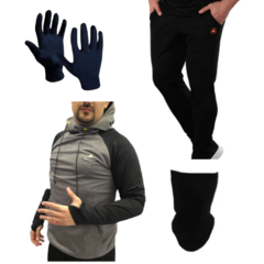 Combo!buzo Deportivo G+pantalon Liso+guantes+cuello Termico