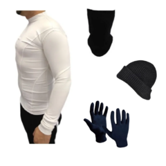 Combo T! Camiseta Térmica Blanca + Gorro Lana + Guantes + Cuello Térmico