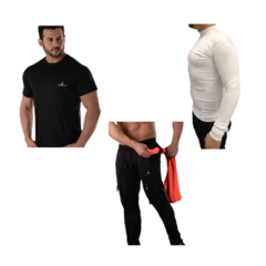 Combo! Camiseta Térmica B + Pantalón Cargo + Remera Dry Fit Negra