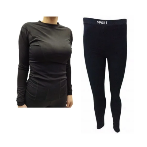 Camiseta Térmica Mujer Deportiva Negra + Calza Térmica Negra