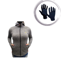 Campera Deportiva Mujer Capucha + Guantes Termicos Lycra