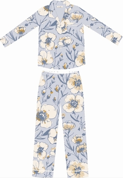 Pijama sedita estampado celeste flores (SE2-ciel) - comprar online