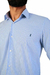 Camisa Social Masculina Manga Longa Comfort Algodão Egipcio Fio 80 Listras Azul Claro e Branco LC162203 na internet