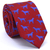 Gravata Slim Estampa Desenhada Cachorro Vermelho e Azul Royal Textura Bordada