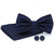 Kit Caixa de Presente, Gravata Borboleta Adulto Azul Marinho Textura Quadriculada, Lenço e Abotoadura KIT-CXBALEAB-005