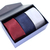 KIT Caixa de Presente Gravata Slim Vermelha; Gravata Slim Azul Marinho e Gravata Slim Cinza Textura Quadriculada