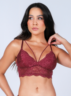 Sutiã Strappy Em Renda Sem Bojo Duhellen Bordô 3588