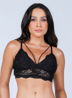 Sutiã Strappy Em Renda Sem Bojo Duhellen Preto 3588