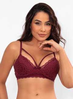 Sutiã Strappy Em Renda Com Bojo Duhellen Bordô 6603