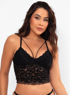 Sutiã Cropped Strappy Renda C/ Bojo Duhellen Preto 6607