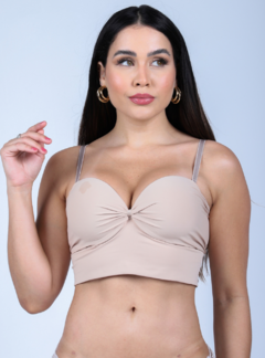 Top Cropped em Microfibra Tomara Que Caia Bege 9001