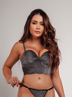 Top Cropped em Lurex Tomara Que Caia Preto 9002 - DUH INTIMATES