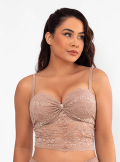 Top Cropped em Renda Tomara Que Caia Bege 9004 - DUH INTIMATES