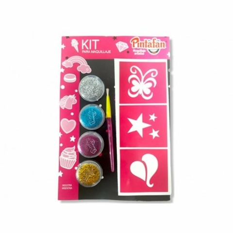 Set Pintura Maquillaje Mix Glitter + Stencil + Pincel