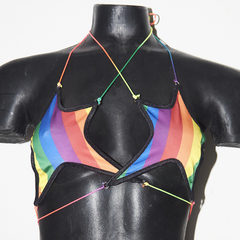 Corpiño Estrellas de Lycra con tiras multicolores Arcoiris LGBT+