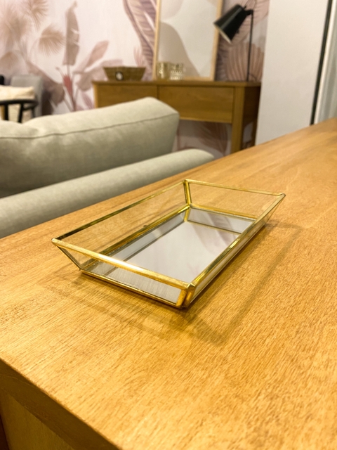 BANDEJA ESPEJADA DORADA RECTANGULAR 16x9x2