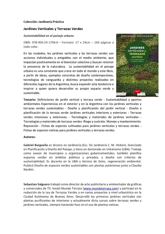 Jardines Verticales Y Terrazas Verdes - Burgueño, Salguero - comprar online