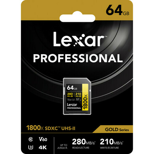 Cartão de Memória Lexar 64GB Professional 1800x UHS-II V60 SDXC (SERIE GOLD) - comprar online
