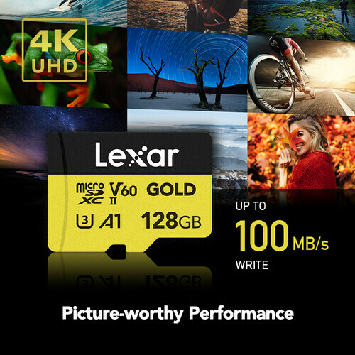 Cartão de Memória MicroSD Lexar 128GB Professional Gold 1800x (UHS-II / V60 / Classe 10 / A1) - comprar online
