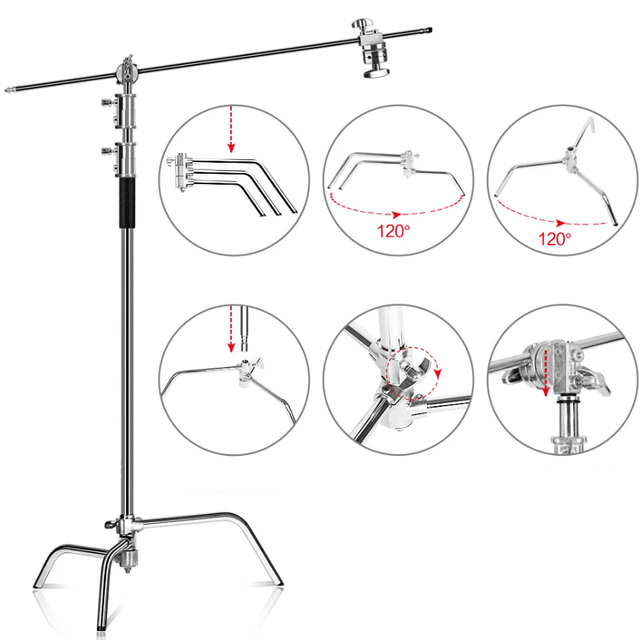 Tripé C-Stand Aço Inox 2.60m + Cabeça de Efeito + Haste Inox 107cm +SandBag na internet