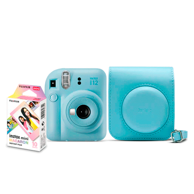 Kit Câmera Instax Mini 12 Azul com pack 10 fotos Macaron e Bolsa - comprar online
