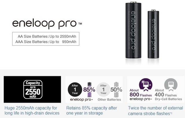 Pilha Recarregável Panasonic Eneloop Pro AA 2550mAh (2 unidades) - comprar online