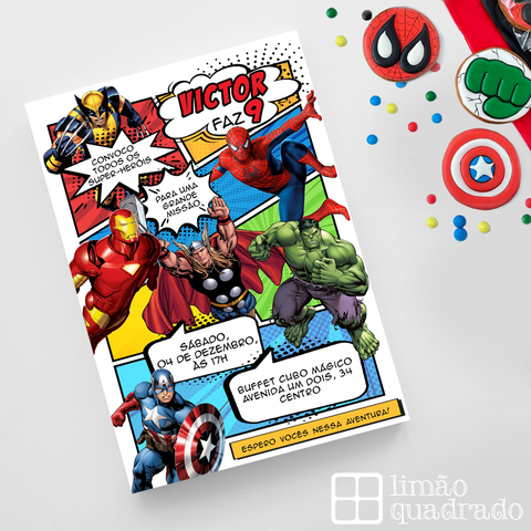 Convite Digital - Super Heróis Vingadores - Marvel