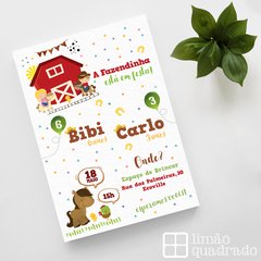 Convite para aniversário de irmãos, tema fazendinha