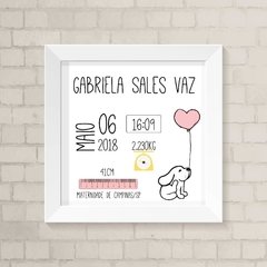 Quadro Nascimento Cachorrinho com balão Menina