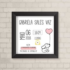 Quadro Nascimento Cachorrinho com balão Menina - comprar online