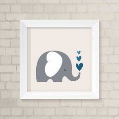 Quadro Infantil Elefante e Corações Azuis