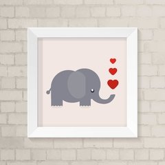 Quadro Infantil Elefante e Corações Vermelhos