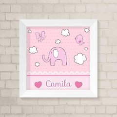 Quadro com Nome Elefante Rosa